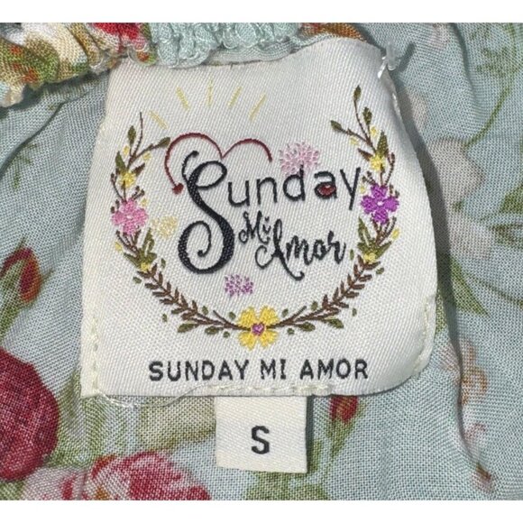 Sunday Mi Amor Anthropologie Mint Floral Cut out Back Halter Mini Dress Sz S NEW - Picture 6 of 9